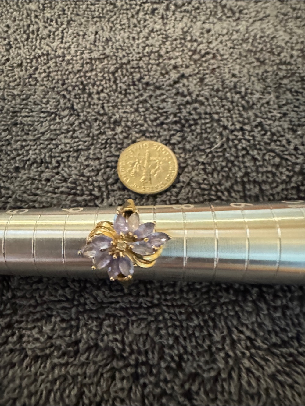 Gold Floral Ring with Light Purple Gem Petals